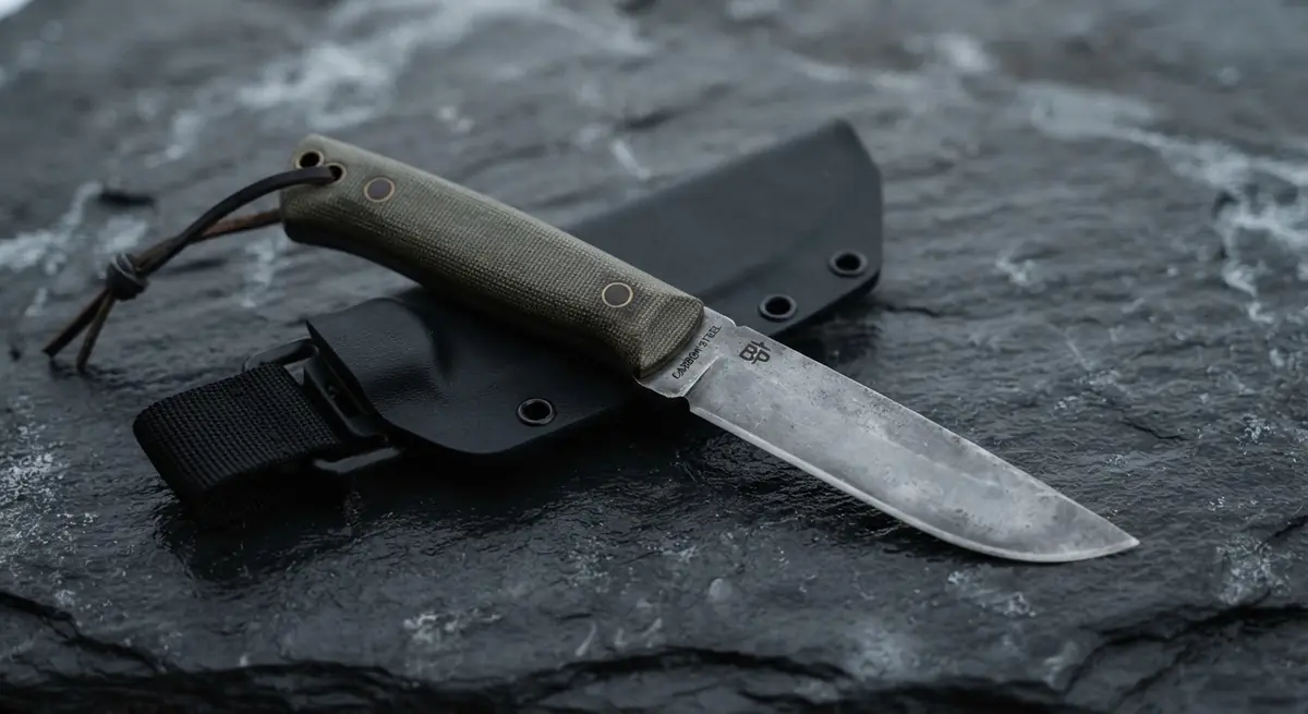 Mikarta saplı, Scandi ağızlı tam boy bushcraft bıçağı ve kydex kılıfı